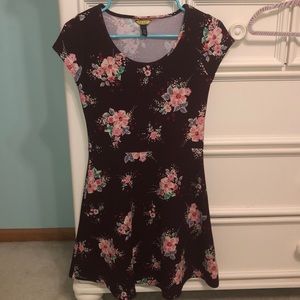 Maroon skater dress with flowers